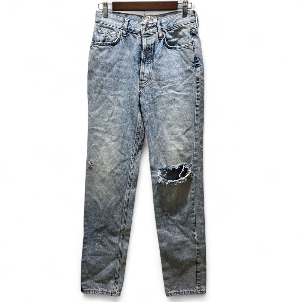 We The Free by Free People 90s High Rise Ripped Jeans 25 Light Wash‎ Button Fly